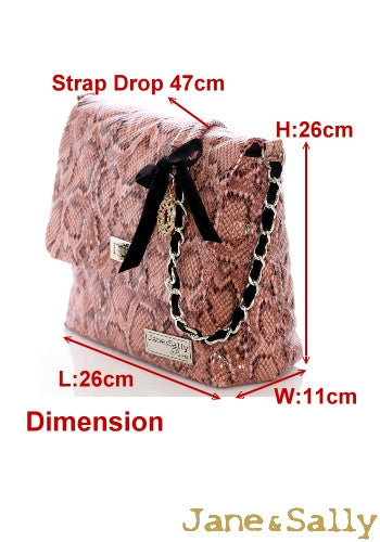 (JaneSally)PU Leather Rhombus Lattice Pink color Shoulder Bag With Diamond Chain Strap Cross Body Bag(Small)