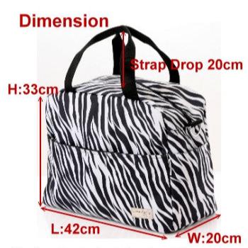 (JaneSally)Zebra Pattern Nylon Waterproof Travel Bag Luggage Bag Weekend Bag Sports Bag Shoulder Bag With Detachable Strap