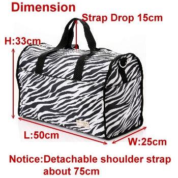 (JaneSally)LOHAS Zebra Pattern Nylon Waterproof Travel Bag Luggage Bag Weekend Bag Shoulder Bag With Detachable Strap Cross Body Bag